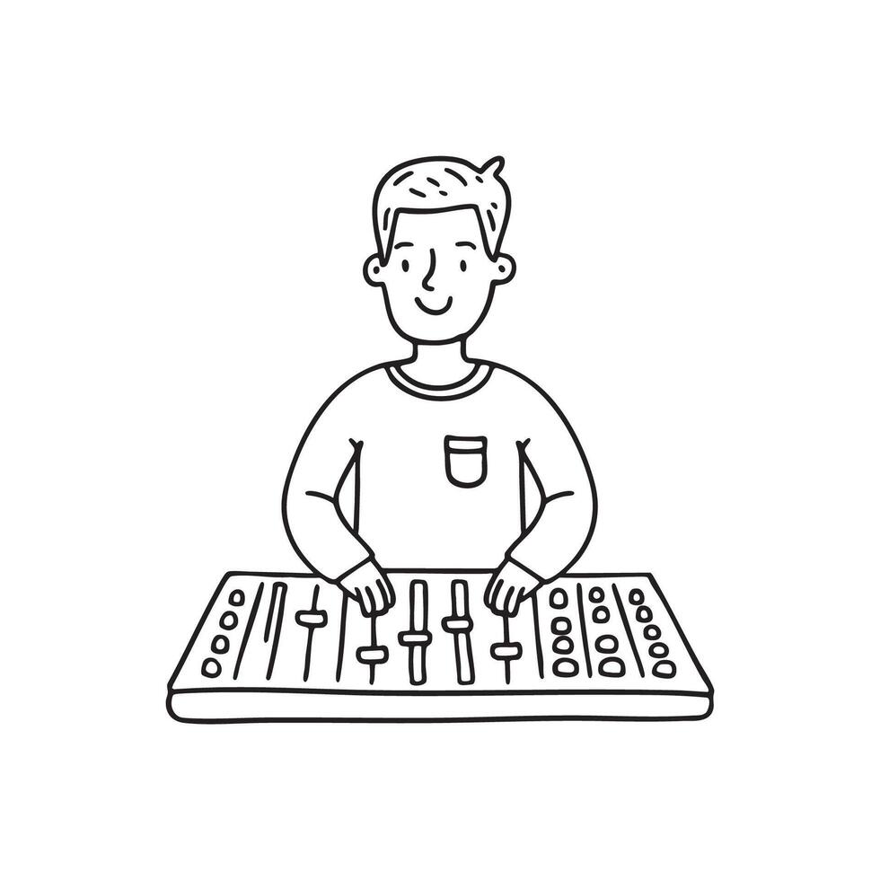 A soundman adjusting settings on an equalizer panel vector