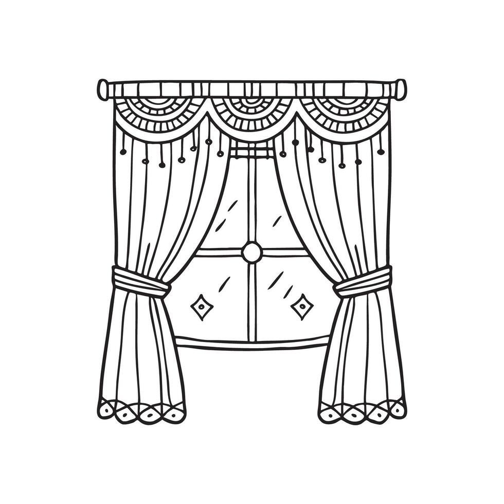 Ethnic patterns printed on a curtain by a window vector