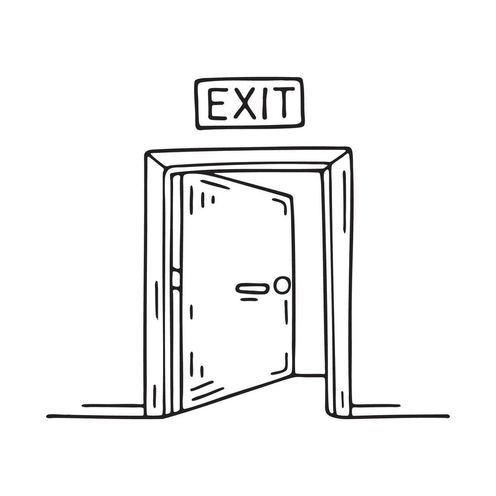 An exit door with a sign above it and a hallway beyond vector