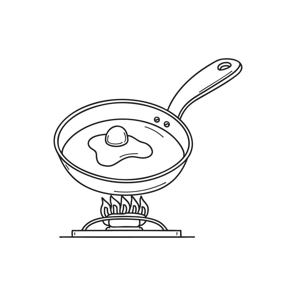 frying pan on modern stove with A cracked egg vector
