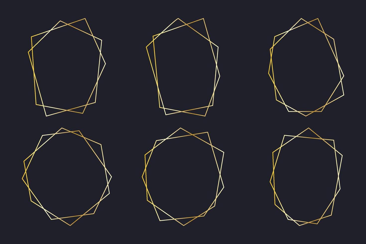 Set of golden polygon shape frames vector