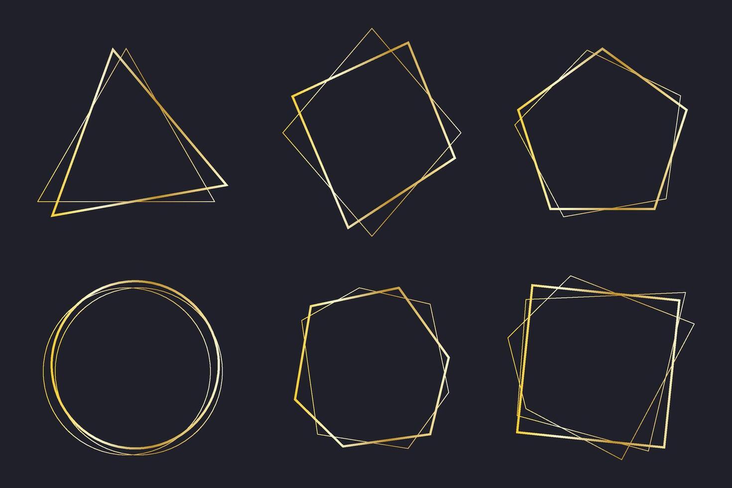 Set of elegant golden polygon shape frames vector
