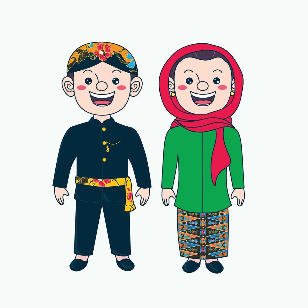 Couple wear Jakarta Traditional Clothes vector