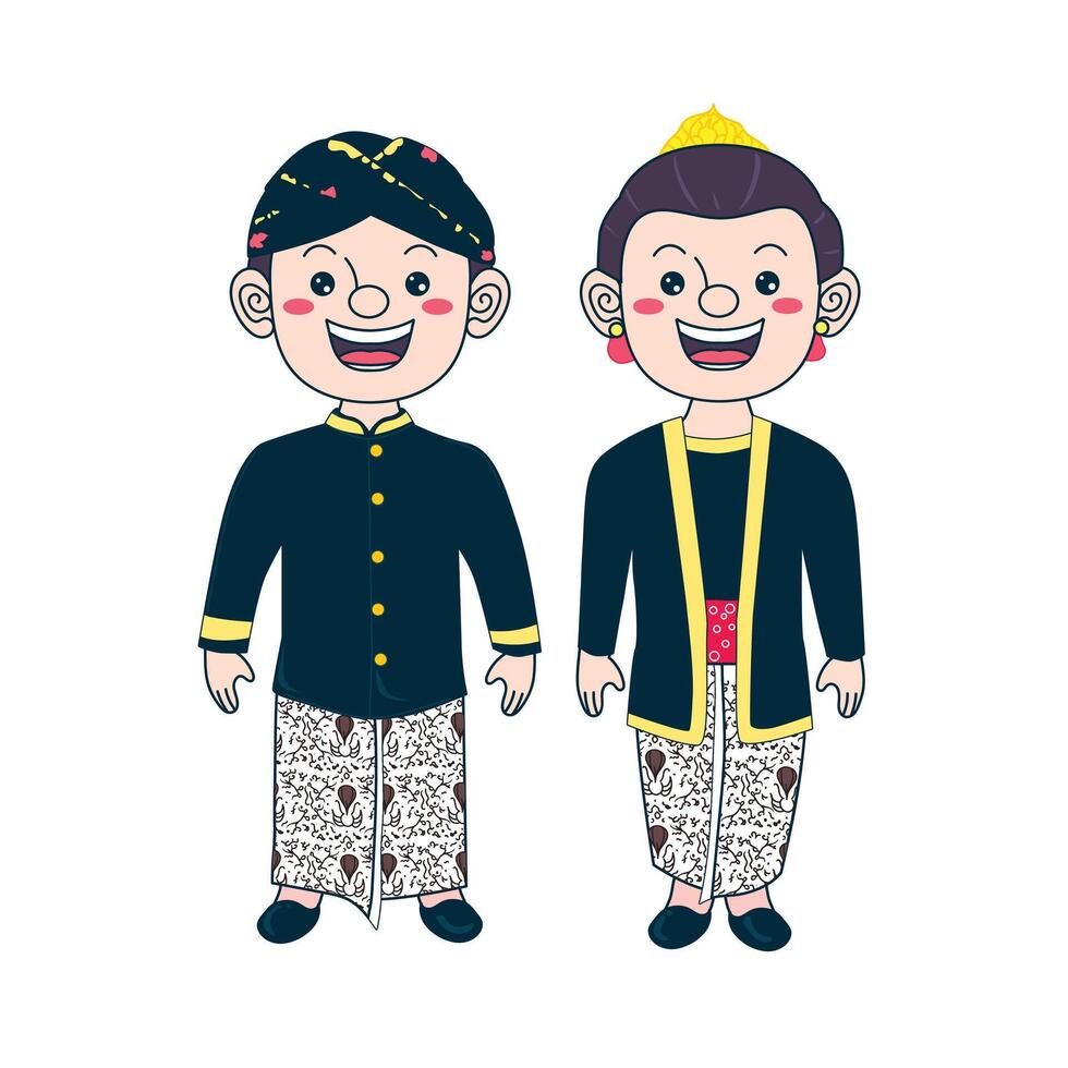 Couple wearing Central Javanese Traditional Clothing Indonesia vector