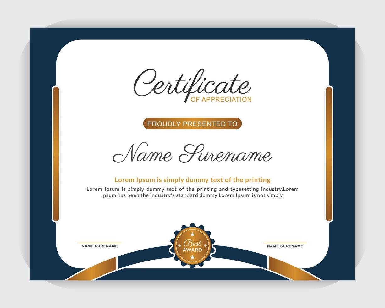 Appreciation and Achievement Certificate Template Design. Creative, modern, stylish certificate design. Modern design and modern background vector