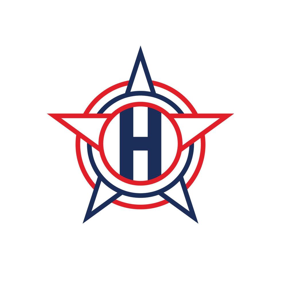Letter H Star Logo Design. Patriotic H Logo concept inside Star vector