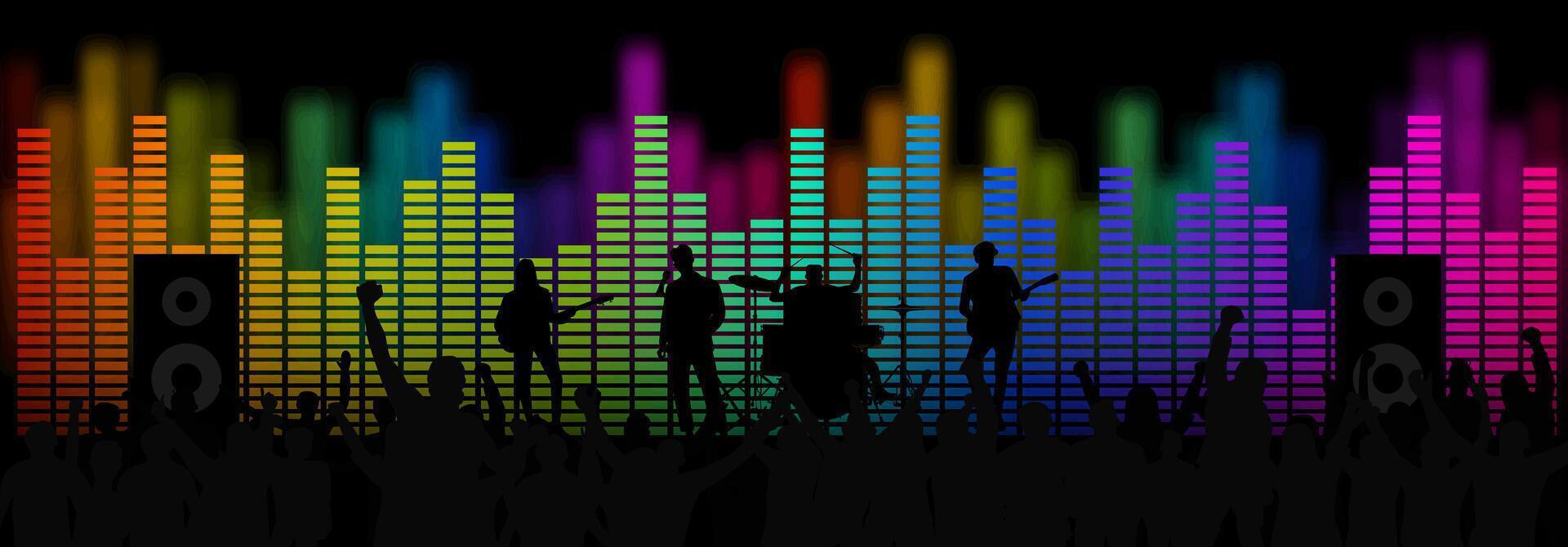 Crowd at concert with equalizer. Used for decoration, advertising design, websites or publications, banners, posters and brochures. vector