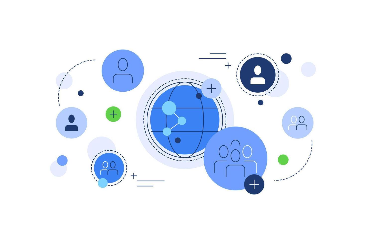 Human connections. Internet, global communications. Teams, groups, society, unity, relationships vector
