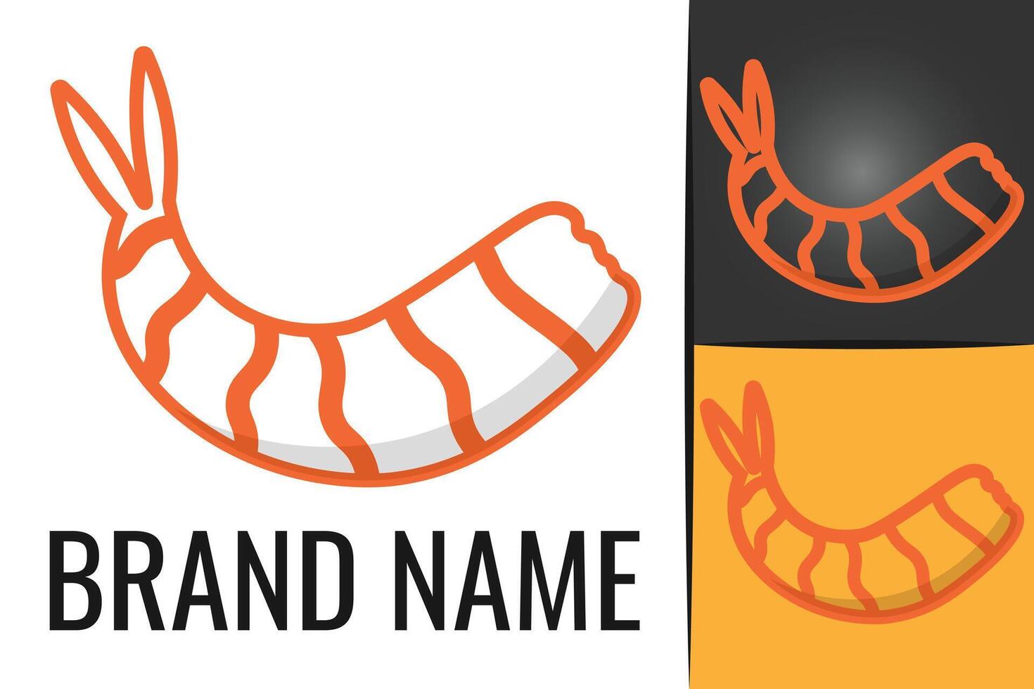 Red shrimp logo. Seafood prawn logotype. Fresh Shrimps sea food logo icon vector