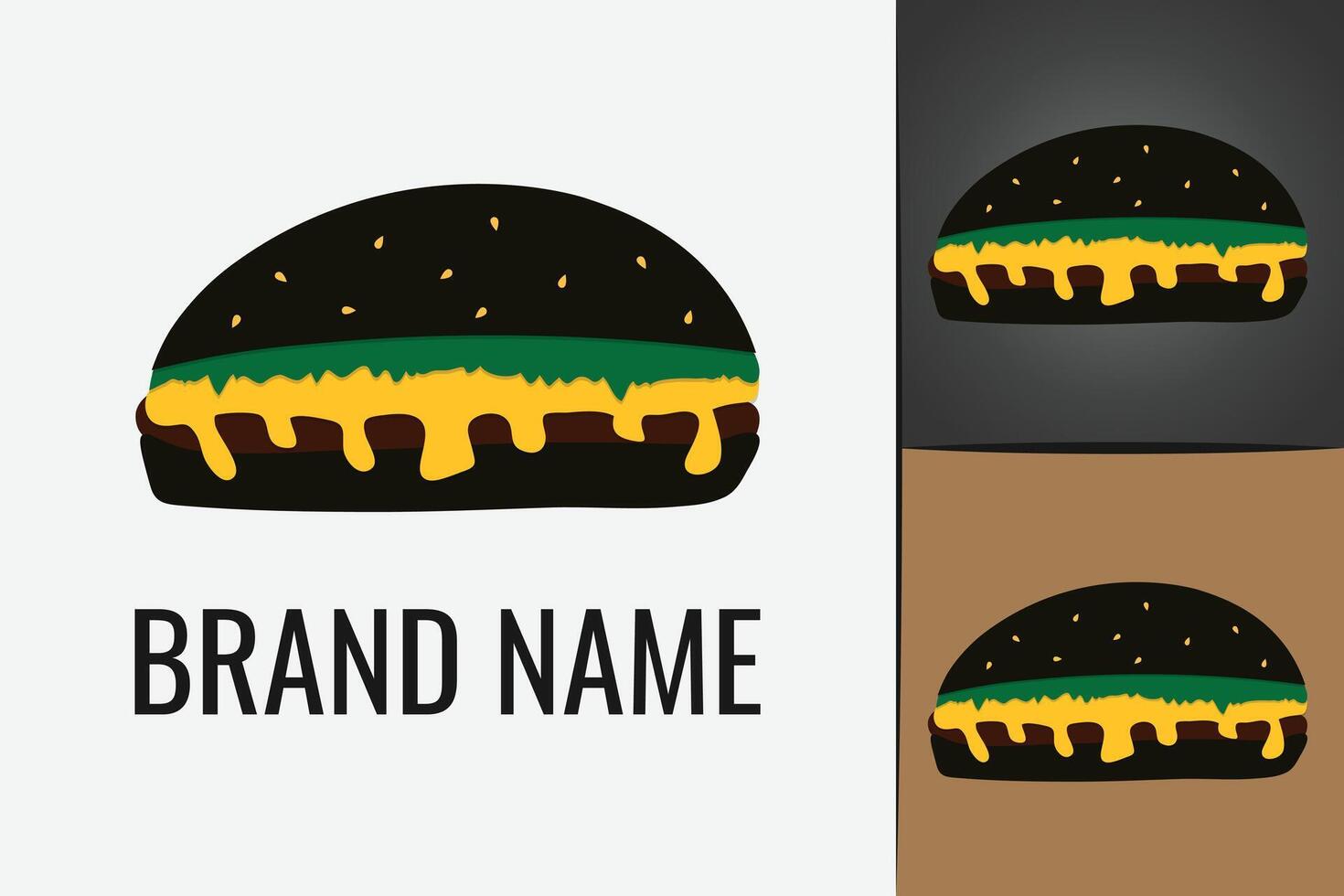 Hamburger logo. Fast food cheeseburger logo. Vegetarian Cheese Burgers logotype. Cheese Burger logo vector