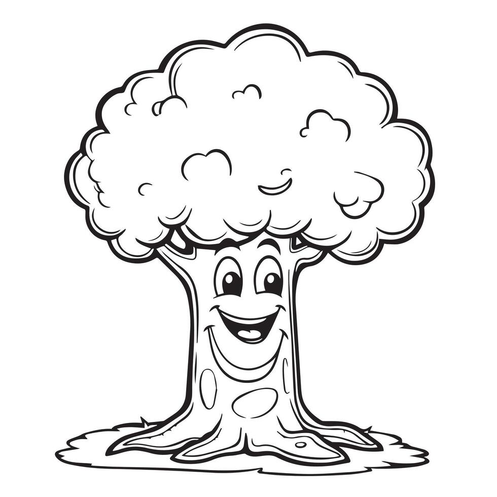 smiling tree coloring page for kids vector
