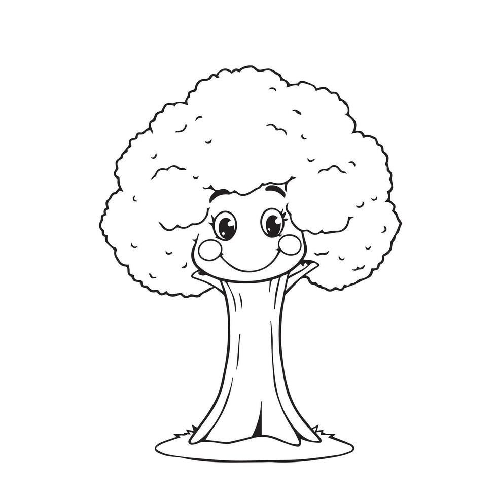 smiling tree creative coloring page vector