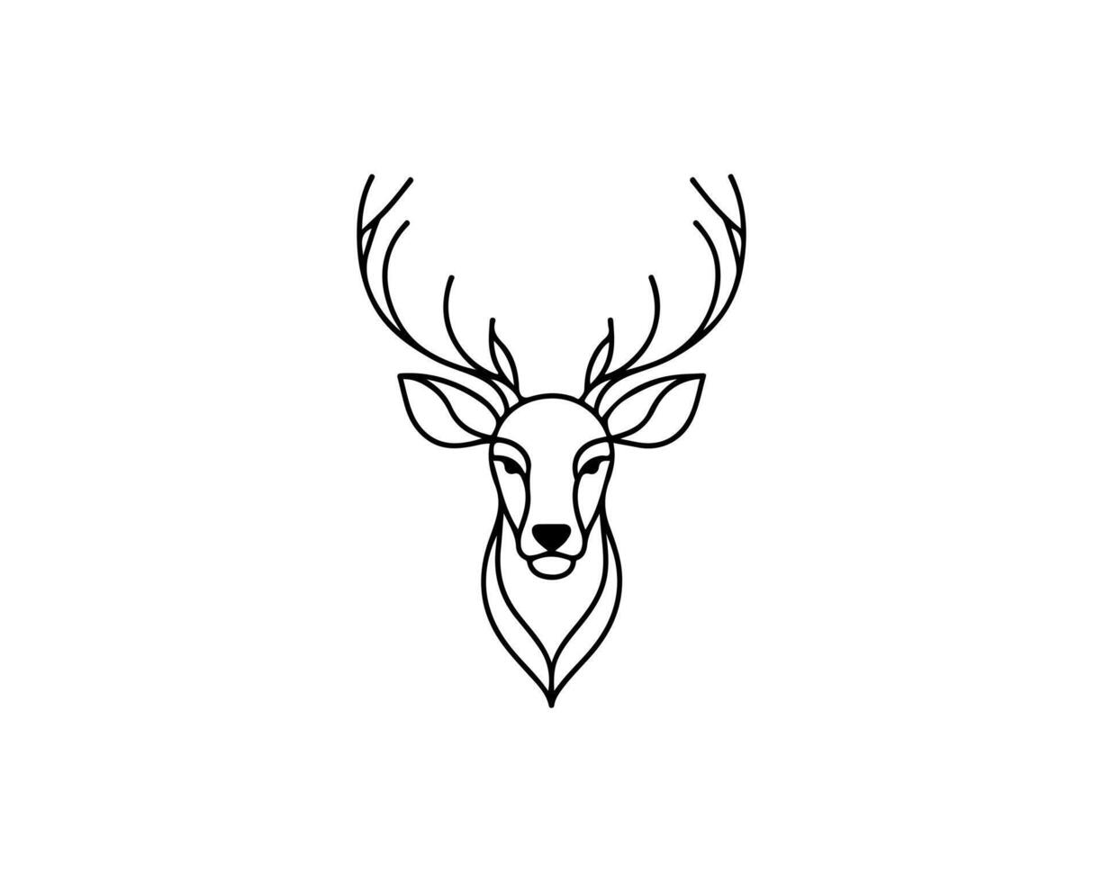 A black and white drawing of a deer head vector