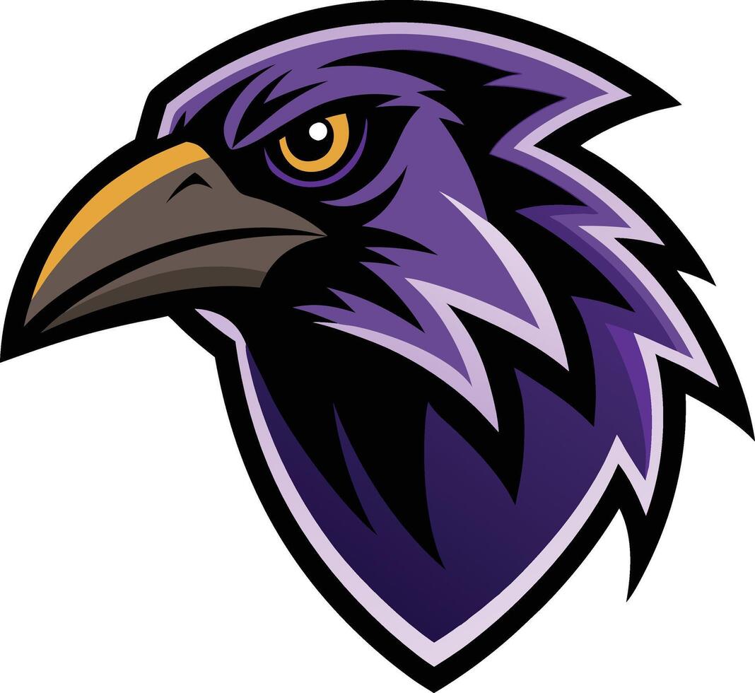 A purple and black raven head vector
