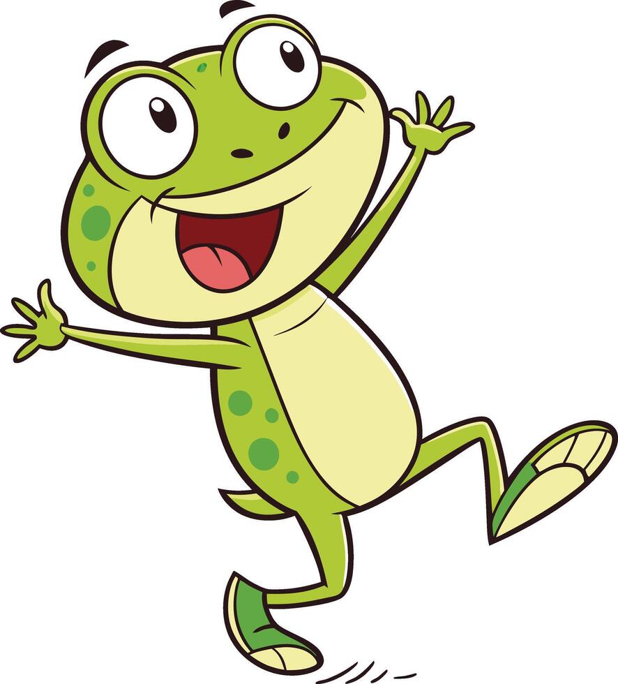 A cartoon frog jumping with his arms out vector
