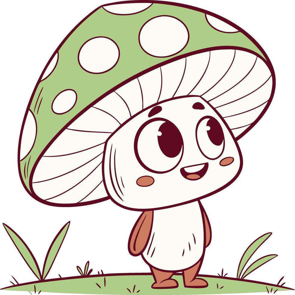 A cartoon mushroom with a green hat and white spots vector