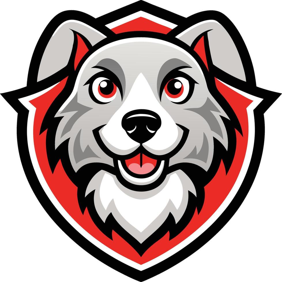 A dog head in a red and white shield vector