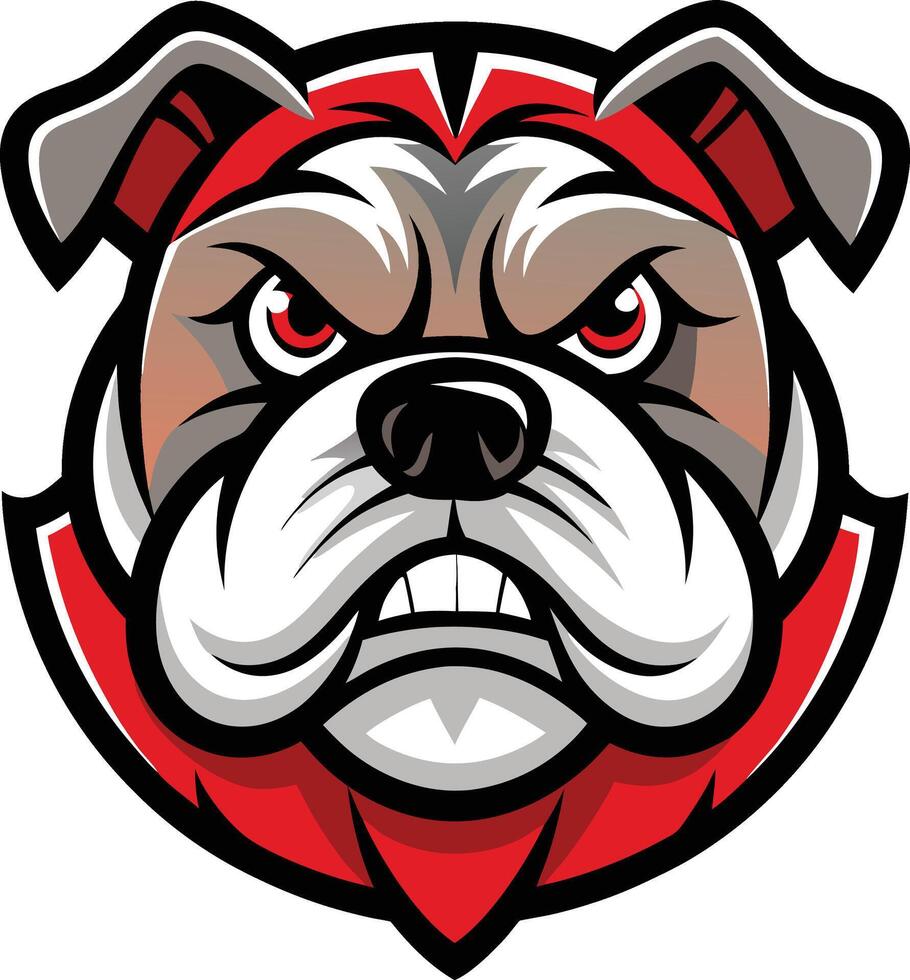 An angry bulldog mascot head with red and white stripes vector