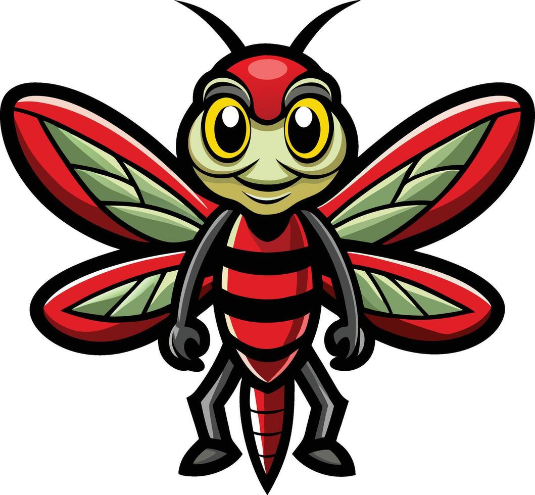 A cartoon insect with red and black wings vector