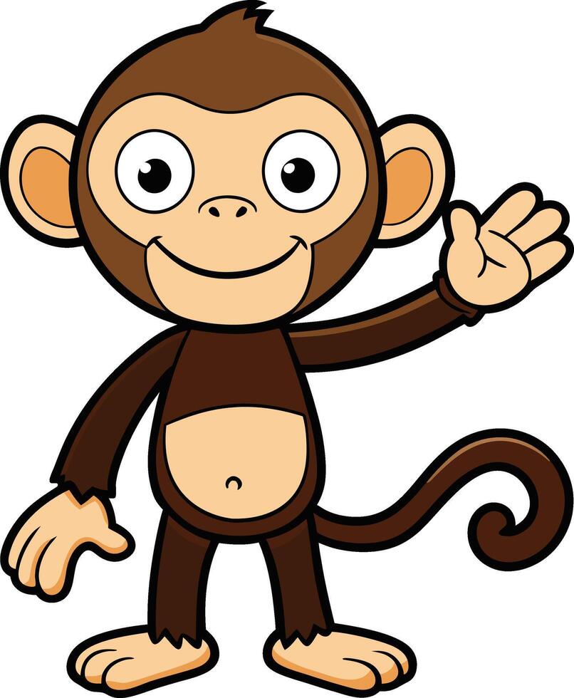 Monkey cartoon character waving vector