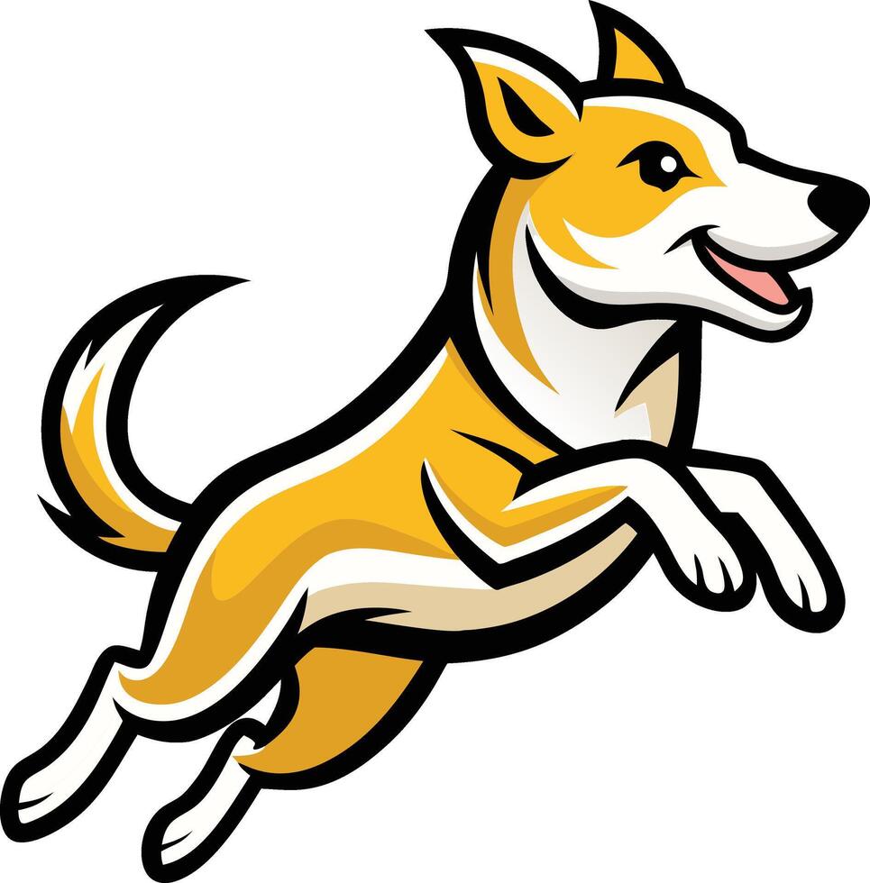 A yellow dog running with its mouth open vector
