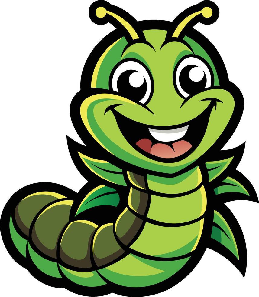A cartoon green caterpillar with a smile vector