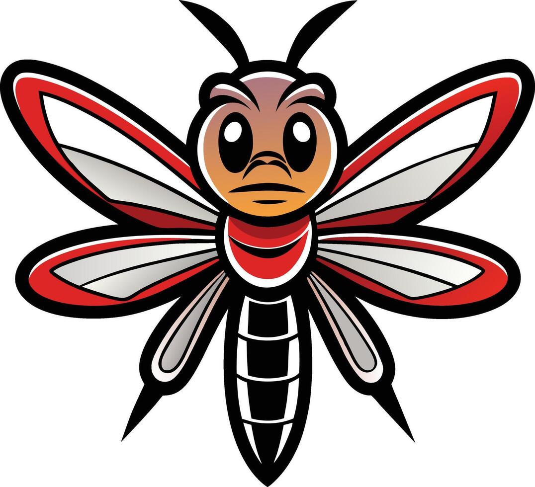 A red and black insect with a black and white vector