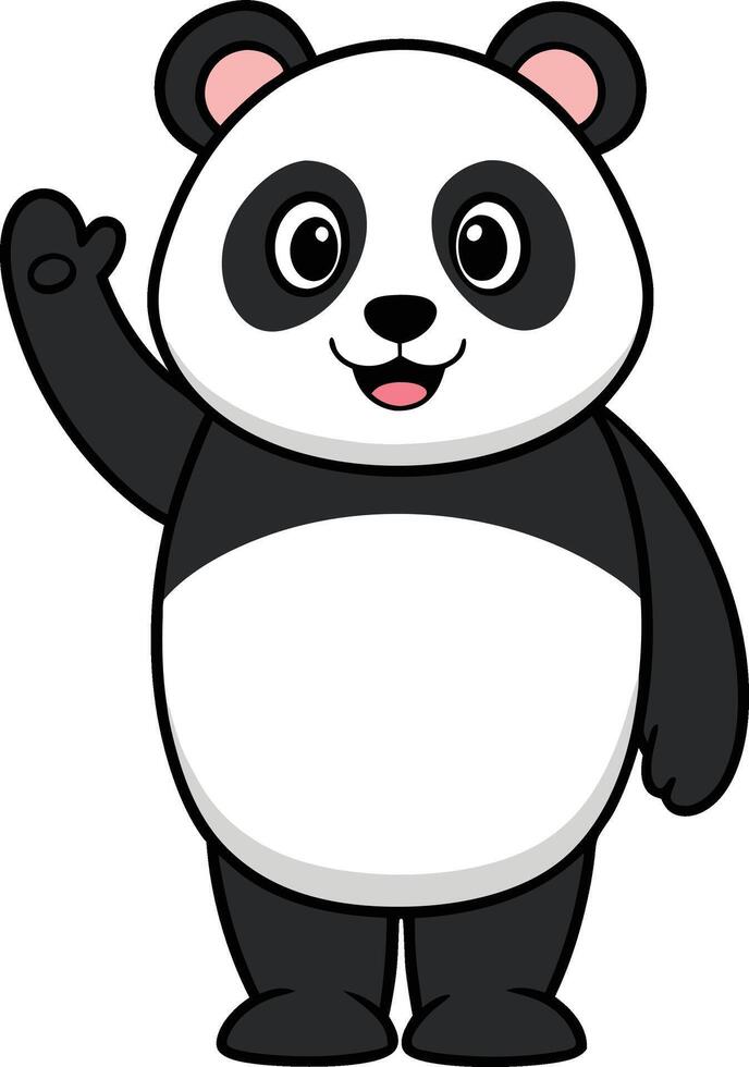 Panda cartoon waving hand with open palm vector