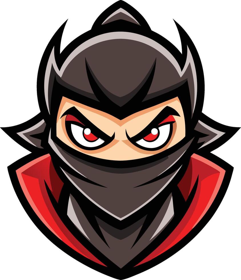A cartoon ninja with red eyes and black hair vector