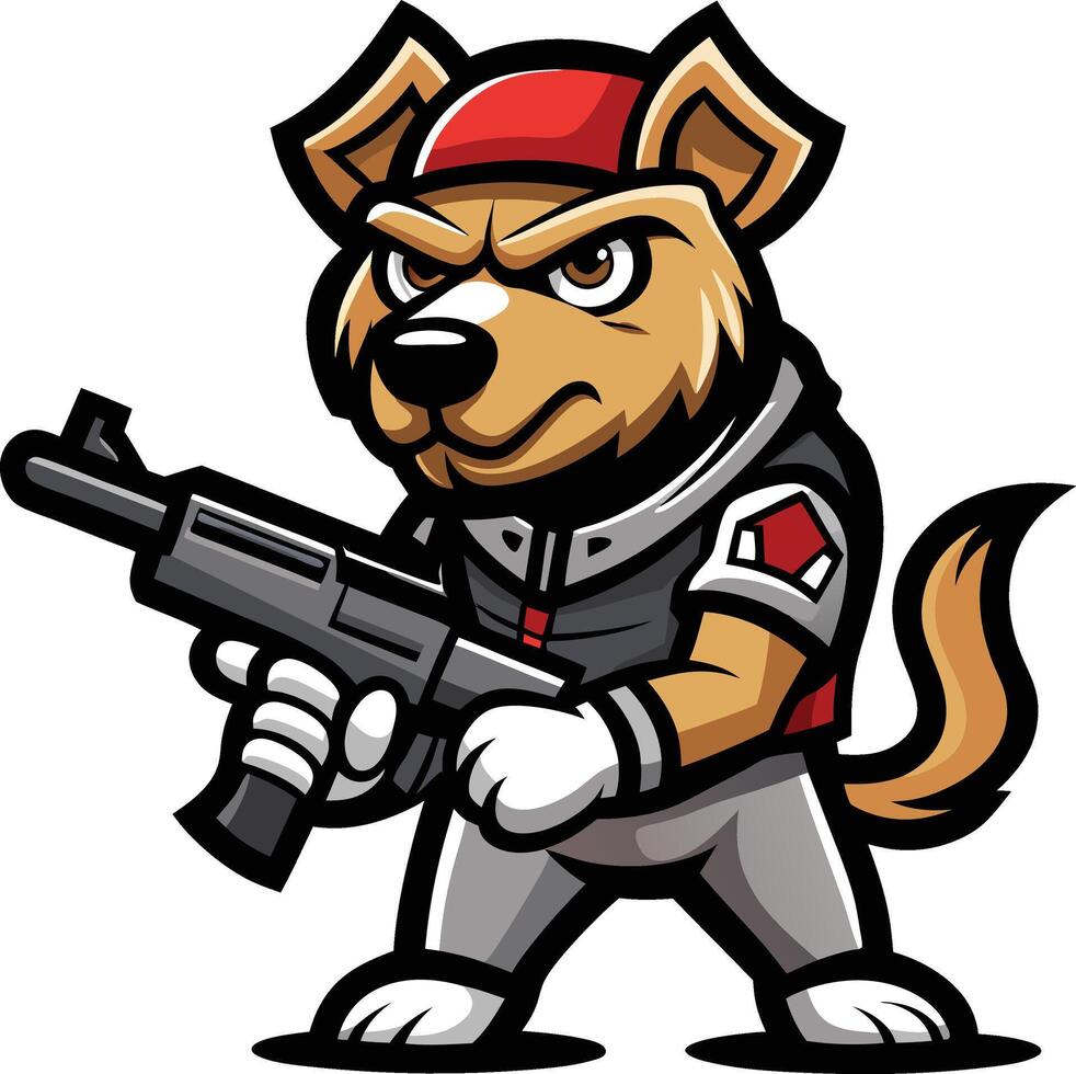 A cartoon dog with a gun and a baseball cap vector