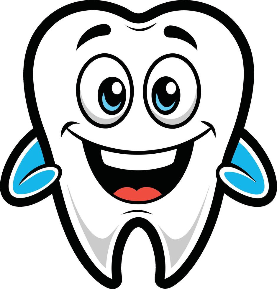 A cartoon tooth with blue eyes and a smile vector