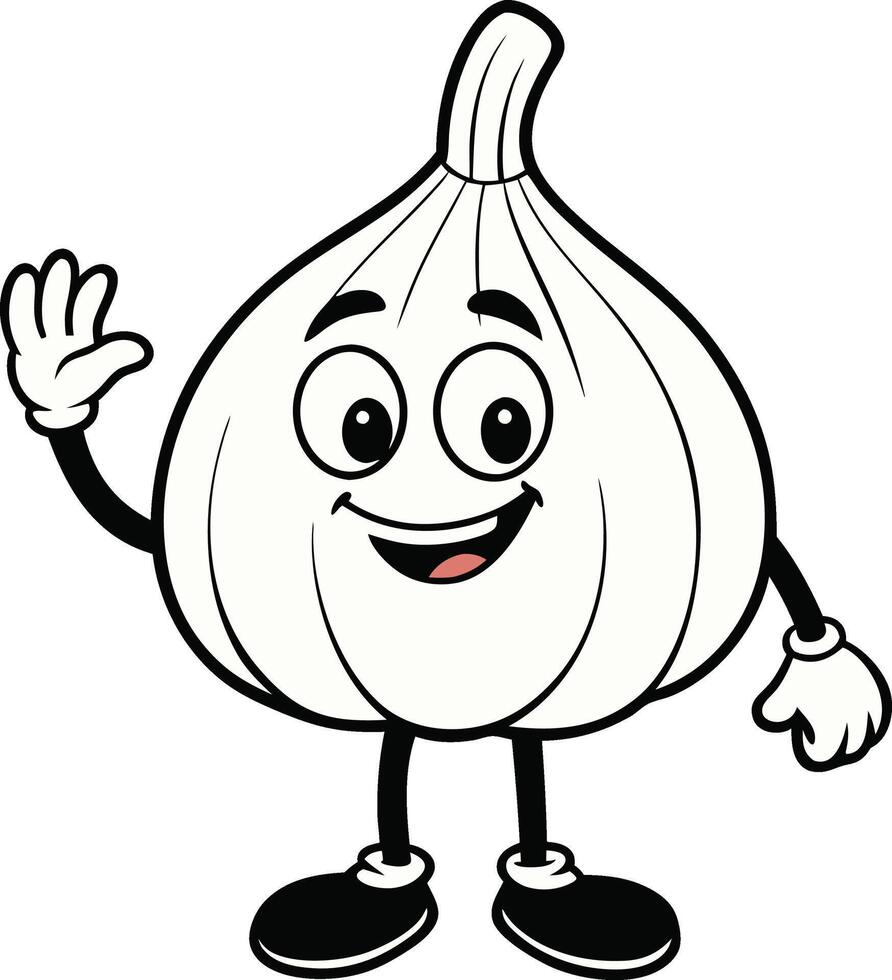 A cartoon garlic character waving vector