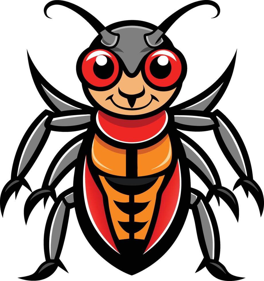 A cartoon bug with red eyes and black and orange vector