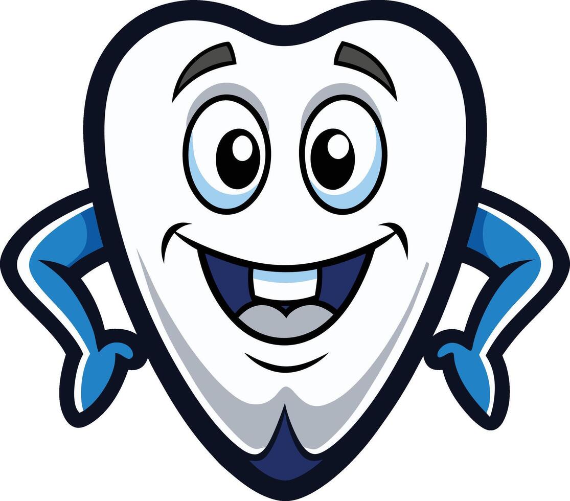 A cartoon tooth with blue eyes and arms vector