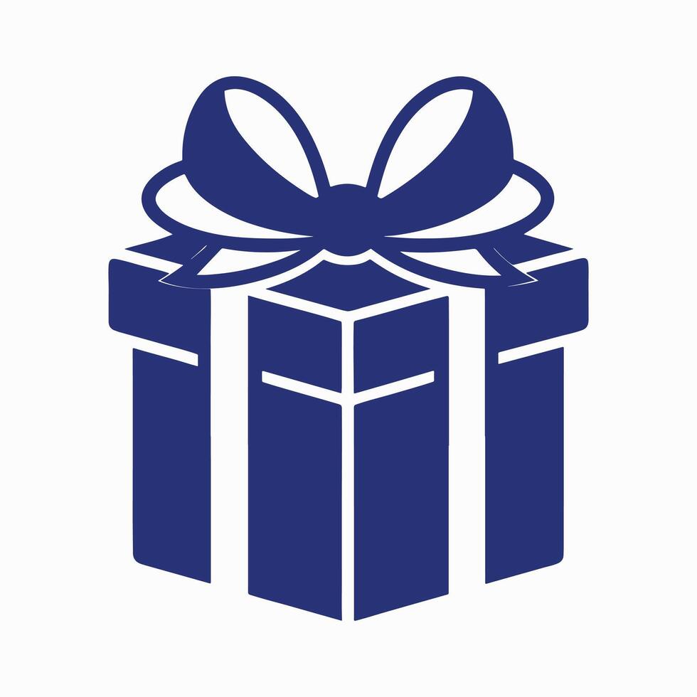 Wrapped Gift Box with Bow Silhouette on White Background vector