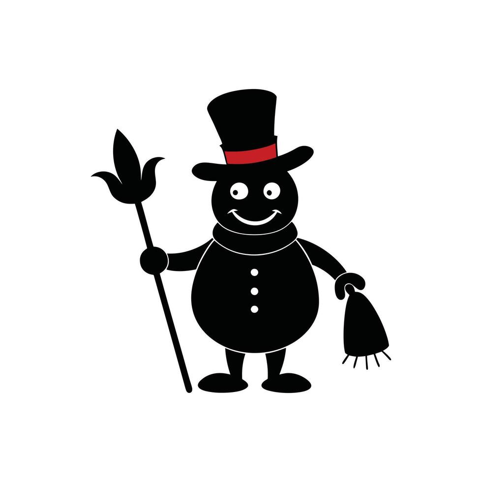 Snowman Wearing a Festive Hat and Holding a Small Gift vector
