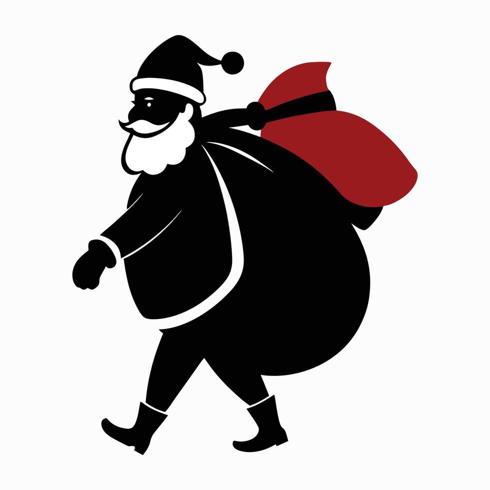 Santa Claus Carrying a Large Gift Silhouette vector
