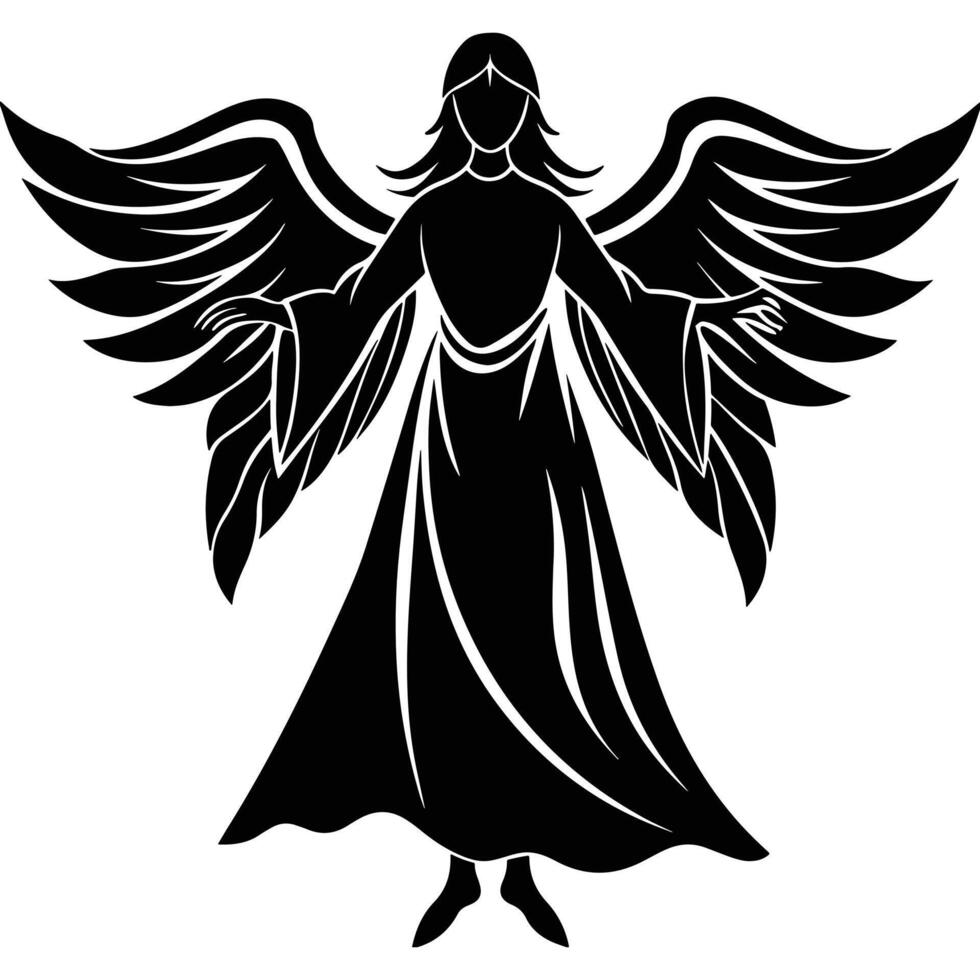 Christmas Angel Silhouette with Flowing Robes vector