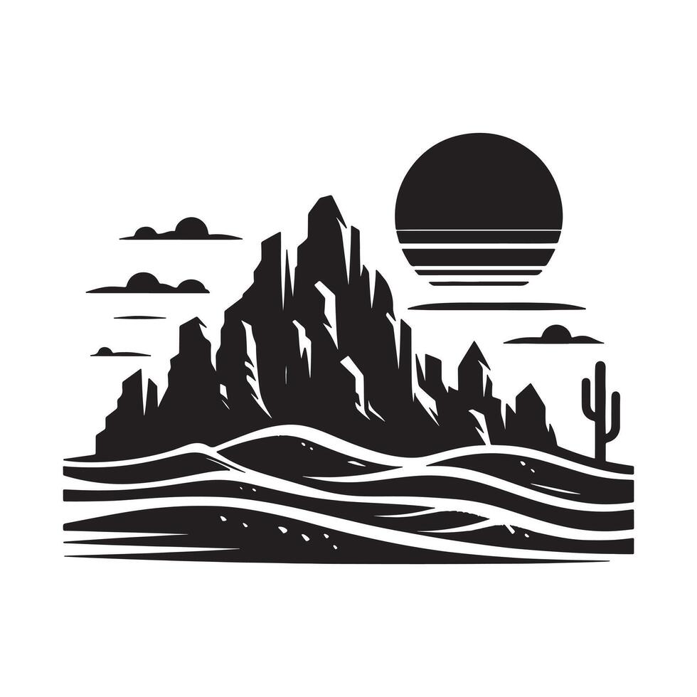 Minimalist Rocky Desert Silhouette Design on White Background vector