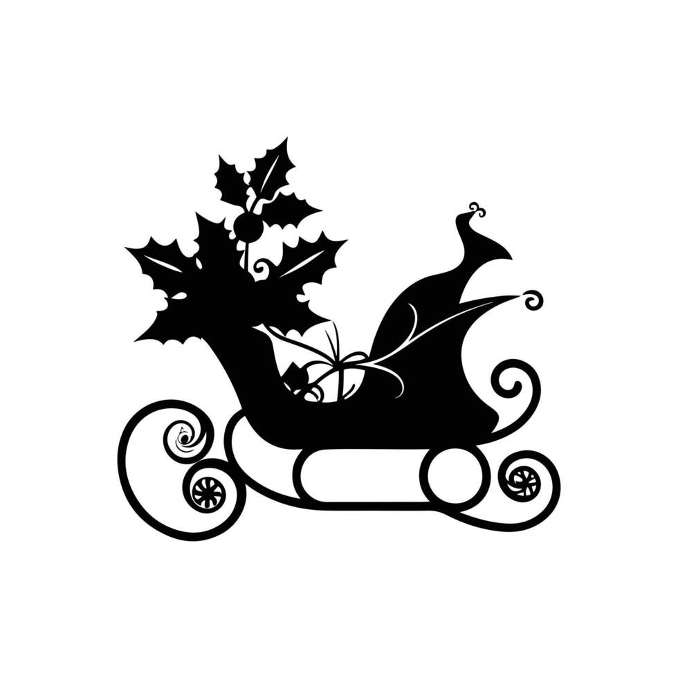 Santa's Sleigh with Bells and Decorative Holly Accents vector
