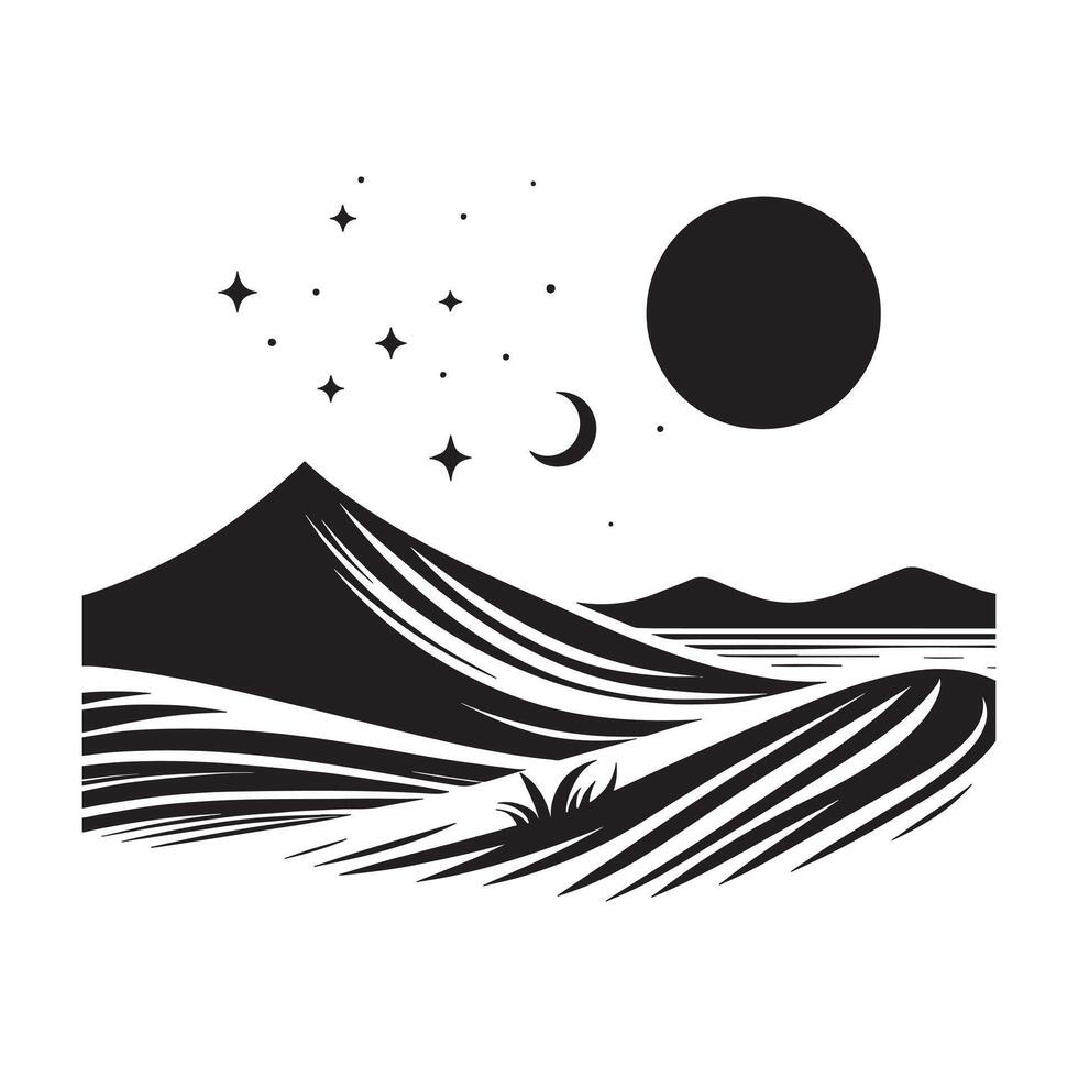 Sand Dune Black Silhouette Design on White Background vector