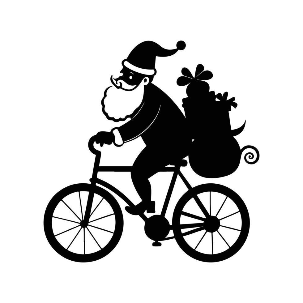 Santa Claus Silhouette Riding a Bicycle with Festive Flair vector