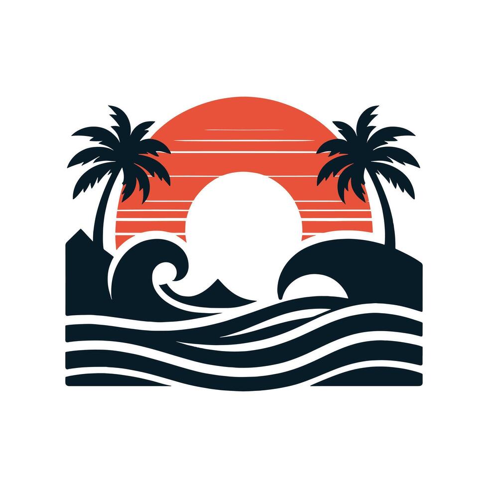 Sunset Wave Black Silhouette on White Background vector