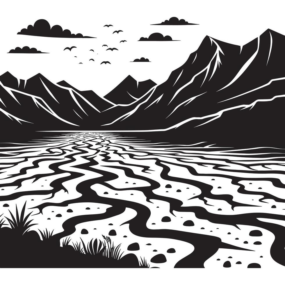 Minimalist Dry Riverbed Silhouette Design on White Background vector