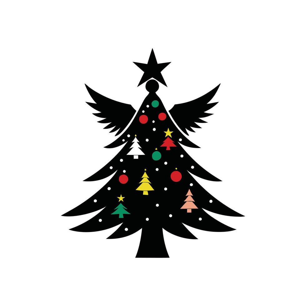 Christmas Tree with a Bright Angel as a Topper and Baubles vector