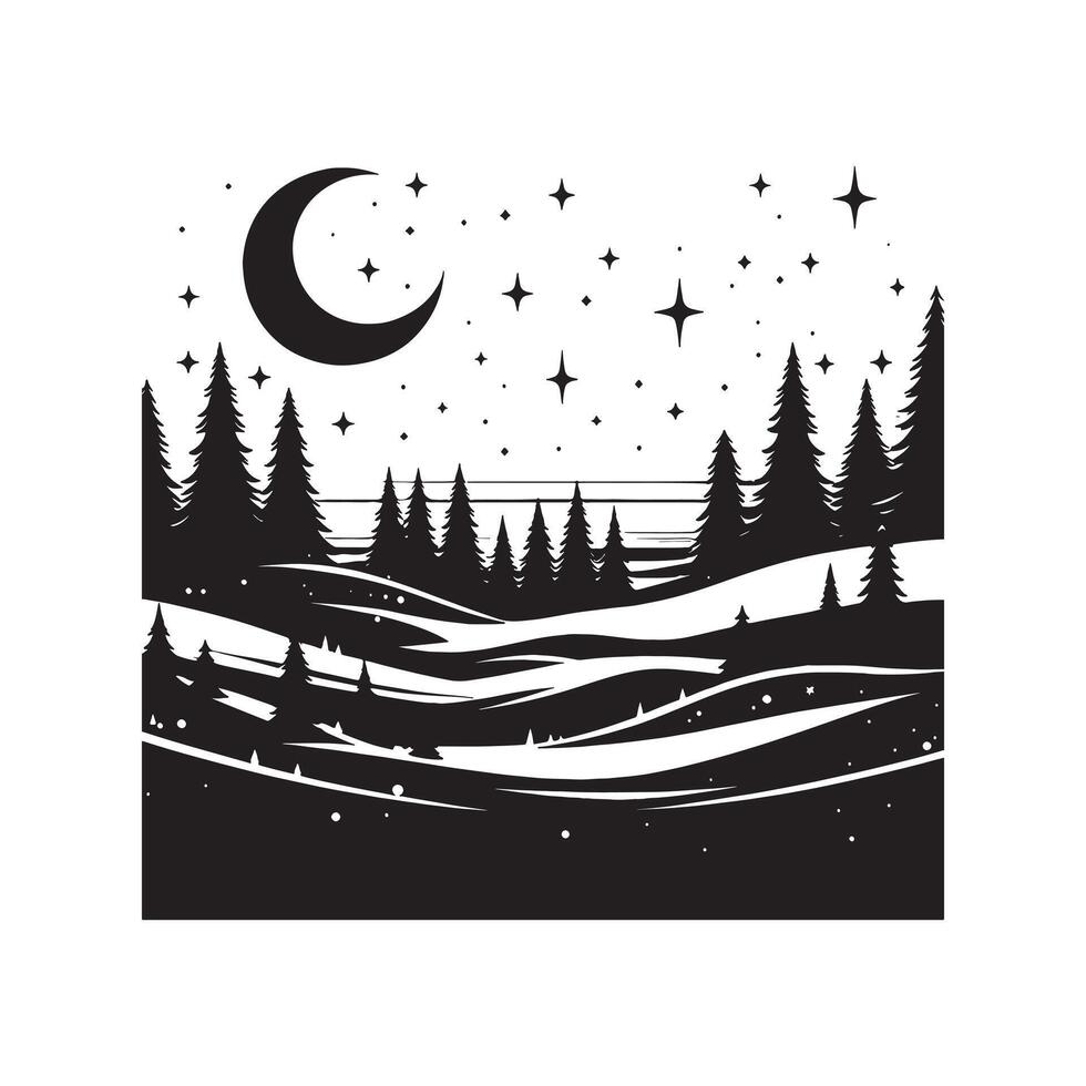 Snowy Landscape Silhouette on White Background Minimalist Art vector