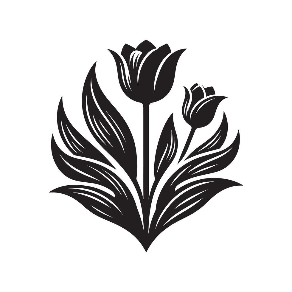 Flat Tulip Black Silhouette on White Background vector