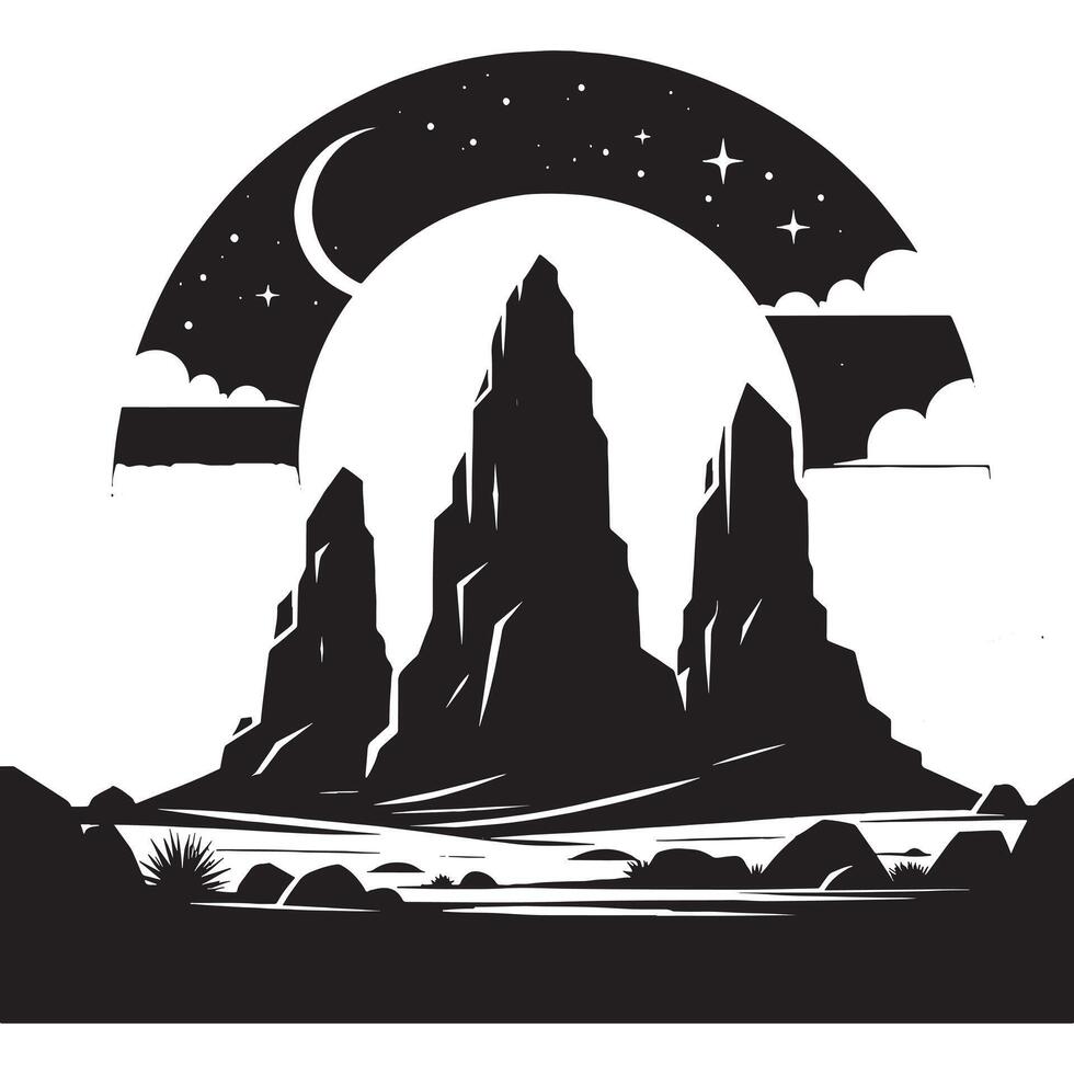 Desert Rock Silhouette Artwork on White Background Minimalist Design vector