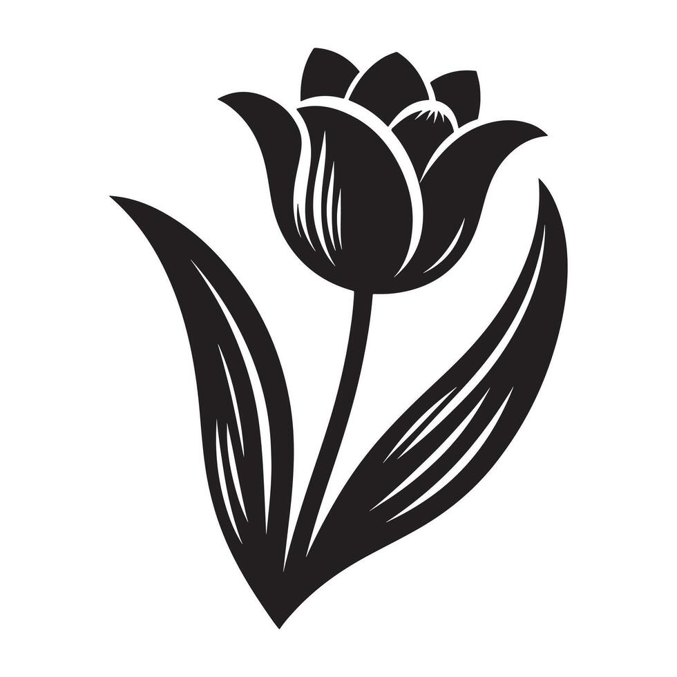 Minimalist Tulip Flower Black Silhouette Design on White Background vector