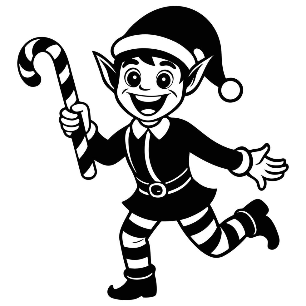 Black Silhouette of a Cheerful Christmas Elf vector